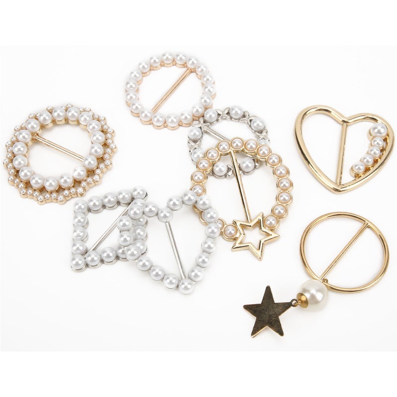 8Pcs Pearls Scarf Buckle Elegant Fashion Shiny Firm Stable Simplistic TShirt Clips - Image 1