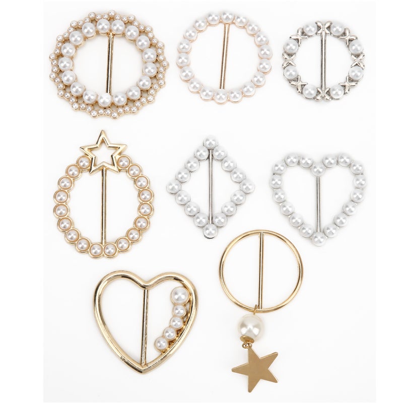 8Pcs Pearls Scarf Buckle Elegant Fashion Shiny Firm Stable Simplistic TShirt Clips - Image 3