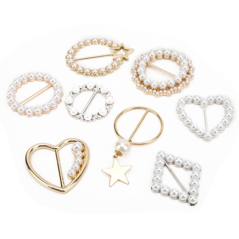 8Pcs Pearls Scarf Buckle Elegant Fashion Shiny Firm Stable Simplistic TShirt Clips - Image 2