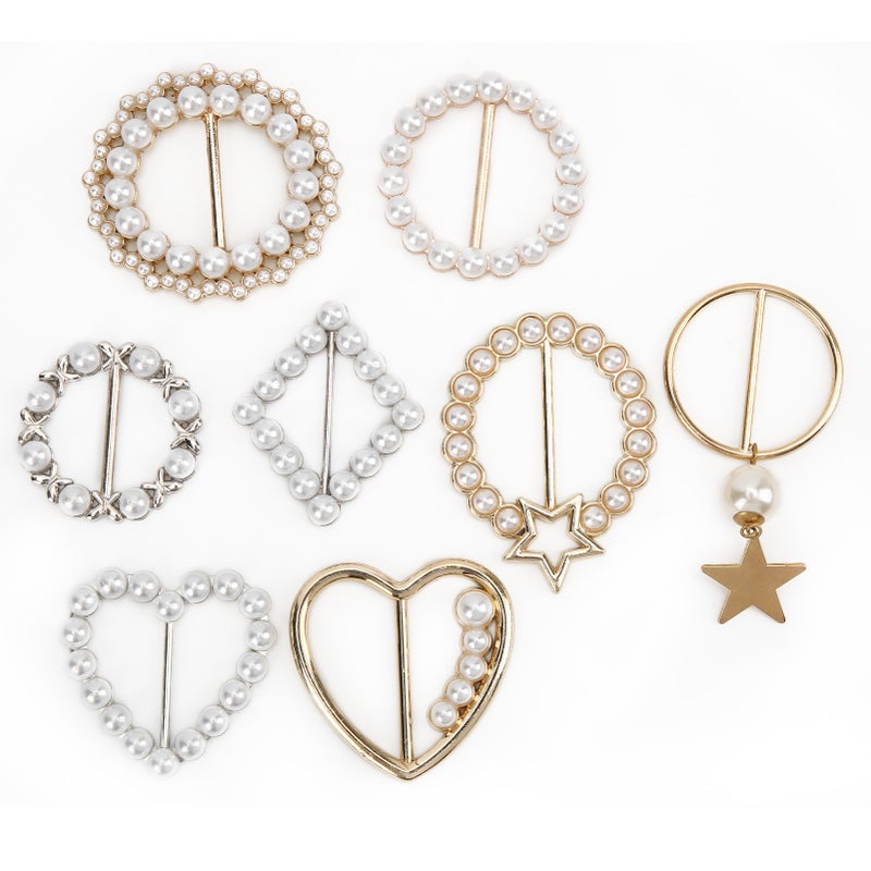8Pcs Pearls Scarf Buckle Elegant Fashion Shiny Firm Stable Simplistic TShirt Clips - Image 4