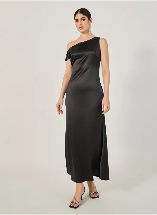 ستايلي Solid One Shoulder A-Line Maxi Dress