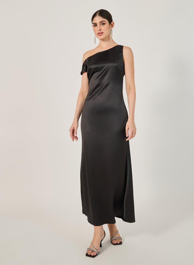 Styli Solid One Shoulder A-Line Maxi Dress  - Image 2