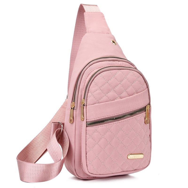 New Fashion Womens Quilted Sling Bag Large Capacity Waterproof Crossbody Pink 
