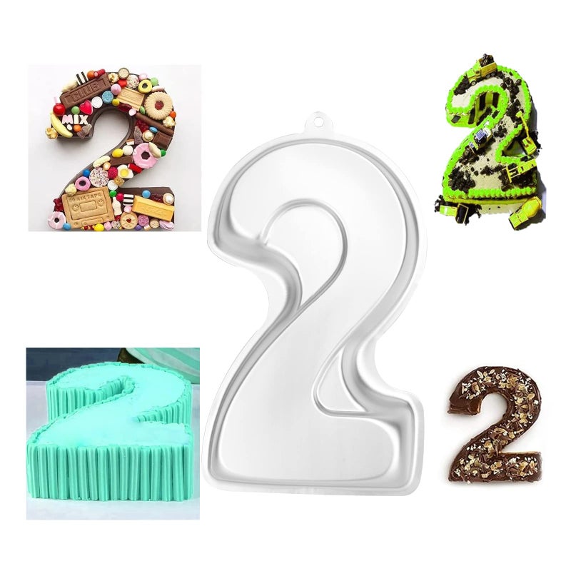 Cayanmydery Number 2 Shaped Cake Pan, DIY 3D Two-year Old Birthday Cake Pan, Aluminum Cake Mould Nonstick Baking Tools - Image 2