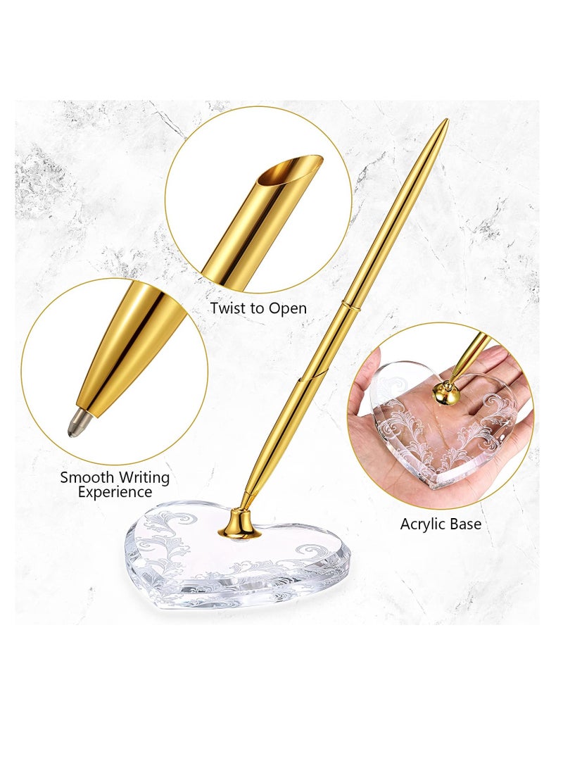 Excefore حامل قلم على شكل قلب، حامل قلم لتوقيع الضيوف، حامل قلم معدني مع قاعدة قلب أكريليك، حامل قلم دائري مجوف لحفل الزفاف وخطوبة الضيوف وكتاب التخرج 2PCS - Image 4