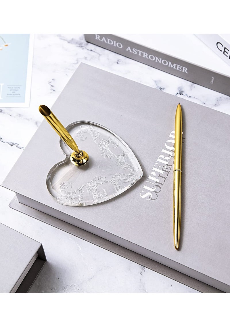 Excefore حامل قلم على شكل قلب، حامل قلم لتوقيع الضيوف، حامل قلم معدني مع قاعدة قلب أكريليك، حامل قلم دائري مجوف لحفل الزفاف وخطوبة الضيوف وكتاب التخرج 2PCS - Image 2