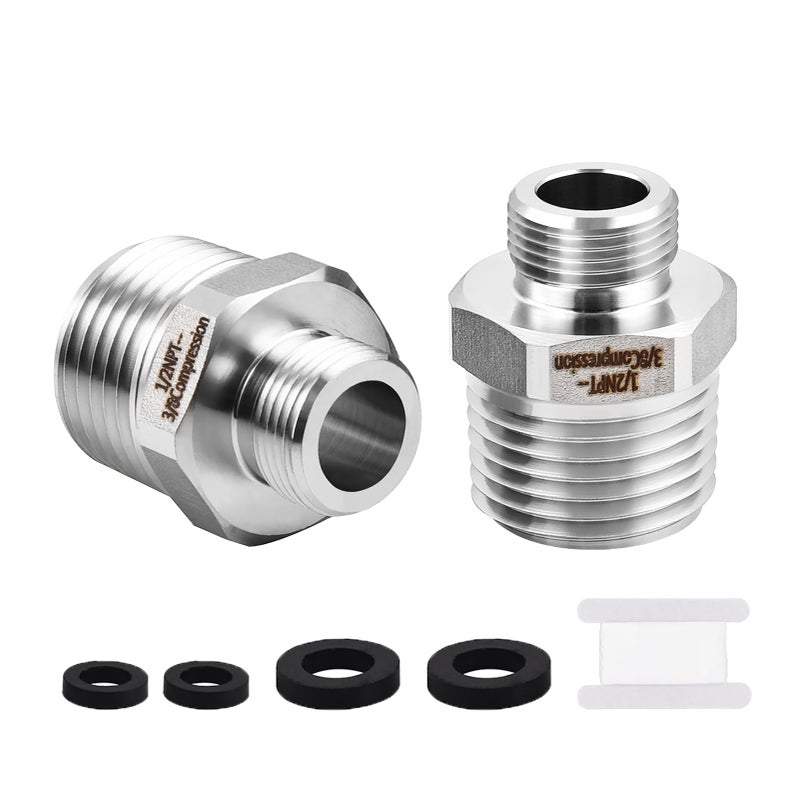 12 to 38 Reducer Faucet Adapter RV Faucet Adapter 304 Stainless Steel Compression Pipe Fitting Water Supply Line Adapter for RV Kitchen Faucet Pack of 2