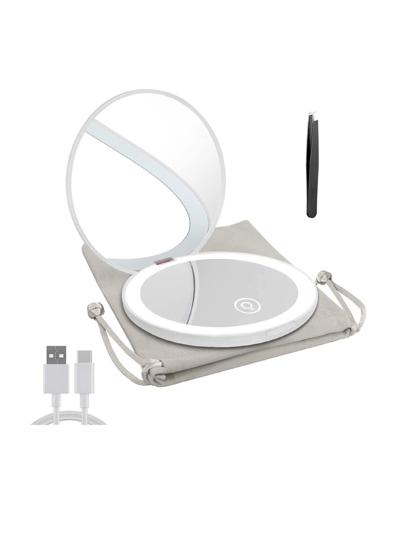 Milishow Compact Mirror with LED Light,1x/10x Magnifying Rechargeable Mirror,3.5in, Dimmable Travel Mirror for Purse,Pocket,Handheld 2-Sided Makeup Mirror  - Image 1