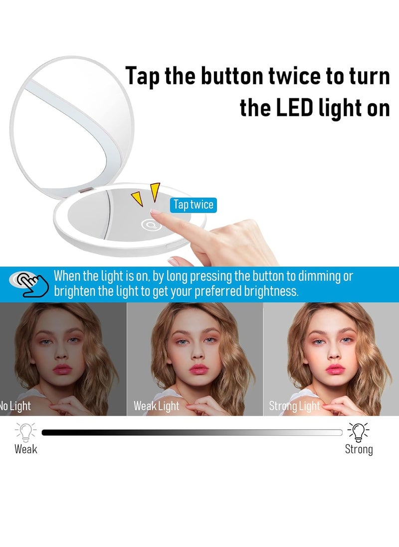 Milishow Compact Mirror with LED Light,1x/10x Magnifying Rechargeable Mirror,3.5in, Dimmable Travel Mirror for Purse,Pocket,Handheld 2-Sided Makeup Mirror  - Image 4