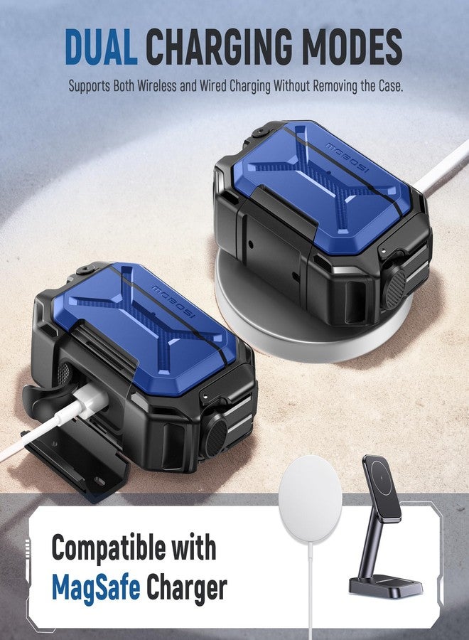 موبوسي جراب MOBOSI لسماعات AirPods Pro 3 [جراب مقاوم للماء بمعيار IP68 لأجهزة iPod Pro 3 ومتوافق مع MagSafe] غطاء حماية عسكري لسماعات AirPods Pro 3 مع قفل آمن، سلسلة مفاتيح، وحامل للهاتف (2025)، أزرق ملكي - Image 3