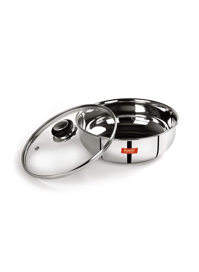 Sumeet Stainless Steel Encapsulated Bottom Induction And Gas Stove Friendly Tasra With Glass Lid - (2.5 Liter - 23.5cm), Silver - Image 4