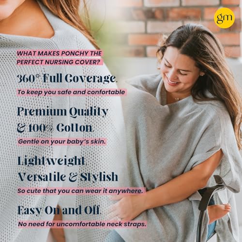 Gold Mamas 100 Cotton Gold Mamas Nursing Cover for Breastfeeding Moms Breathable Poncho Privacy Cover MultiUse as Car Seat Canopy Stroller Cover Baby Blanket Gray - Image 3