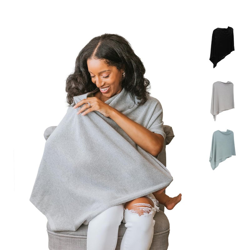 Gold Mamas 100 Cotton Gold Mamas Nursing Cover for Breastfeeding Moms Breathable Poncho Privacy Cover MultiUse as Car Seat Canopy Stroller Cover Baby Blanket Gray - Image 2