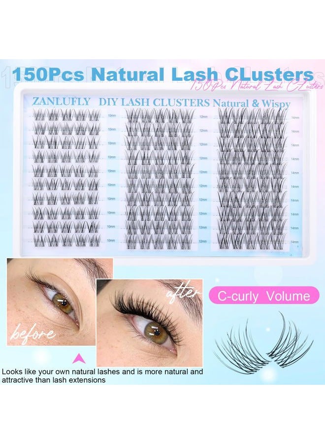zanlufly Clear Band Lash Clusters Natural Lash Extensions Wispy Cluster Eyelash Extensions 10-14mm C Curly Eyelash Clusters DIY Individual lashes 150PCS Cluster Lashes by zanlufly - Image 5