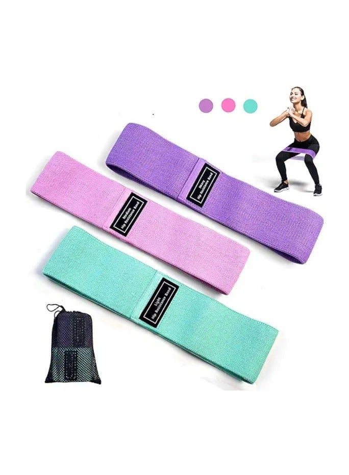 Phyzioline Phyzioline  Resistance Bands Fabric,Exercise  Non Slip Hip Elastic  For Hip, Legs, Glutes And Thighs Workout, Thick Wide Fitness Loop Circle Set Of 3 Pack, Multicolor - Image 3