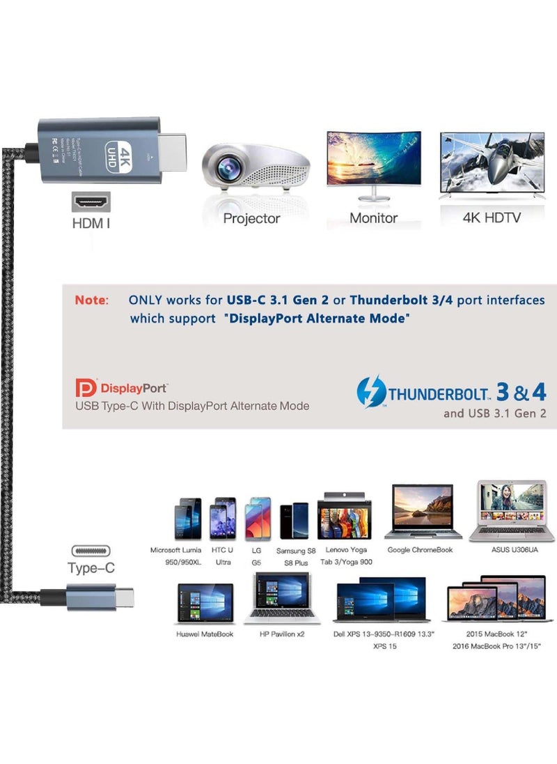 Rock Pow - USB C to HDMI Adapter Cable - Thunderbolt 3/4 4K 60Hz MHL Cord for Dell HP Surface MacBook Pro Air Laptop Type C Android Phone Devices Galaxy S22 S21 S20 S10 S9 S8 Note 20 10 Samsung Dex to Monitor TV - Image 1