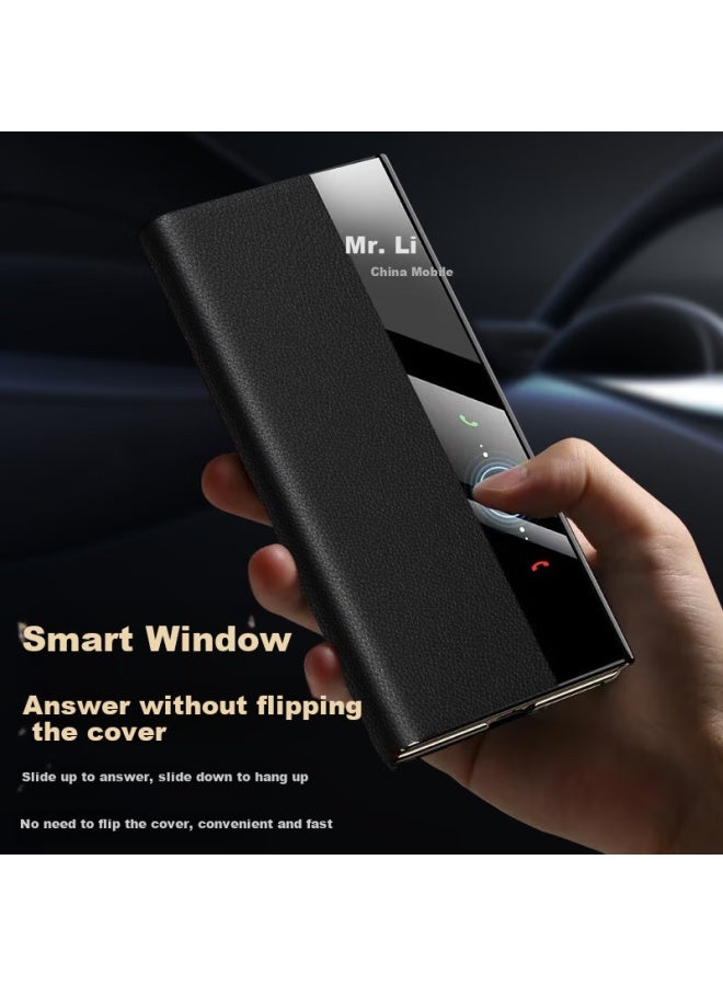 Freeson Genuine Leather Protective Case For Huawei Mate Xt, Matext Three-Fold Screen Full Coverage Anti-Drop Smart View Leather Case Top Layer Cowhide Black - Image 1