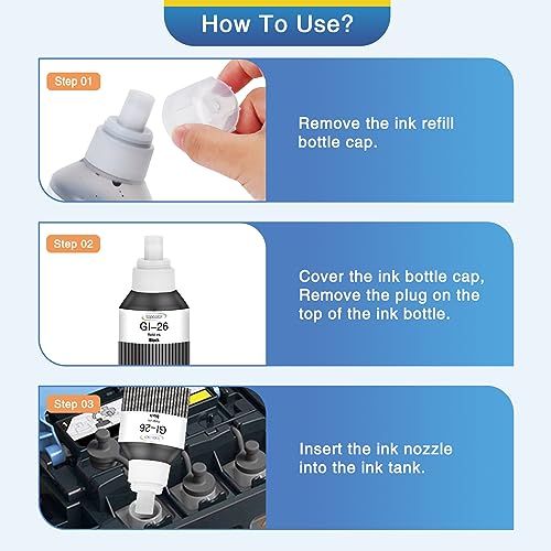 Topcolor GI-26 GI26 GX7021 Ink Refill Bottles Compatible for Canon 26 GI-26 GI26 Ink Bottles, Compatible for Canon MAXIFY GX6021 GX7021 GX7020 GX6020 GX4020 GX5020 GX3020 GX6120 Megatank Printer - Image 4