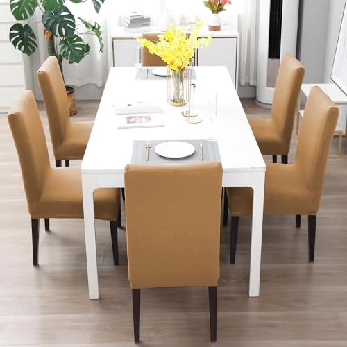 HOKIPO Polyester Water-Resistant Slipcovers for Dining Chair, Pack of 6, Camel (AR-4916-CML*6) - Image 3