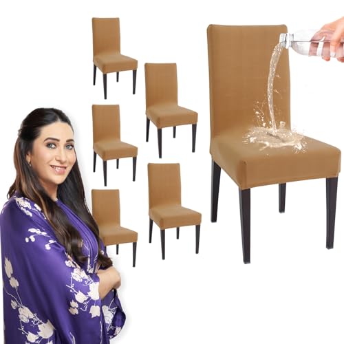 HOKIPO Polyester Water-Resistant Slipcovers for Dining Chair, Pack of 6, Camel (AR-4916-CML*6) - Image 1
