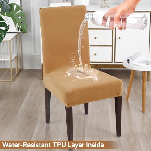 HOKIPO Polyester Water-Resistant Slipcovers for Dining Chair, Pack of 6, Camel (AR-4916-CML*6) - Image 2