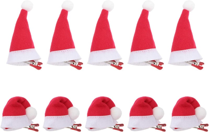 Lurrose 10pcs Santa Hat Hair Clip Christmas Hair Clips Mini Santa Hat Christmas Hair Barrettes Costume Headpiece Photo Props Chritmas Party Favor Decoration (Red)