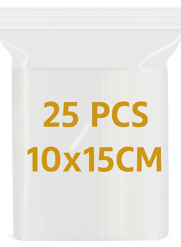 Lavish Clear Ziplock Bags 10x15CM | 25 PACK Transparent Resealable Plastic Pouches |Reclosable Seal for Food Jewelry Travel Packing Storage | Multi Purpose Plastic Zipper Bags - Image 1