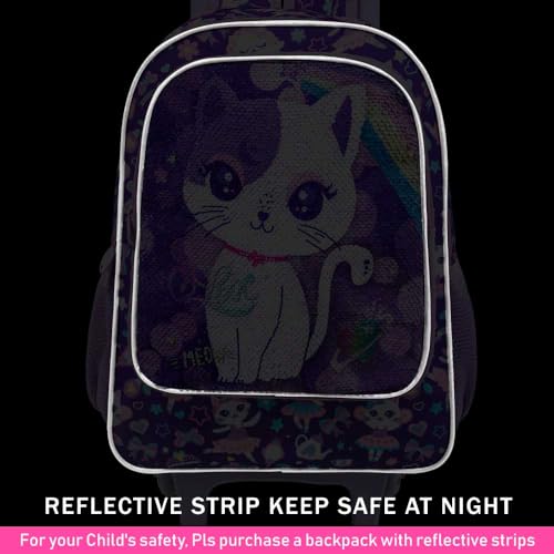 UFNDC 4PCS Rolling Backpack for Girls, Kids Cat Sequin Wheeled Bookbag, Travel Roller School Bag with Wheels - Image 4