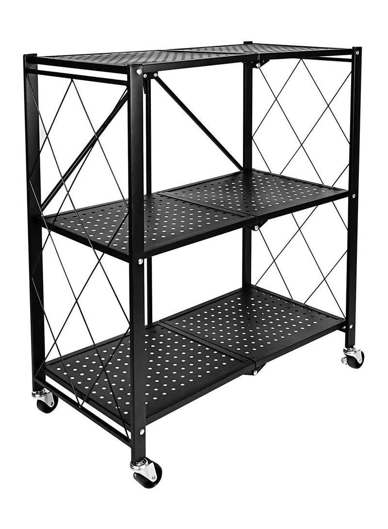 DubaiGallery 3-Tier Heavy Duty Foldable Metal Rack Storage Shelving Unit with Wheels Moving Easily Organizer Shelves Great for Garage Kitchen Rack - Image 1