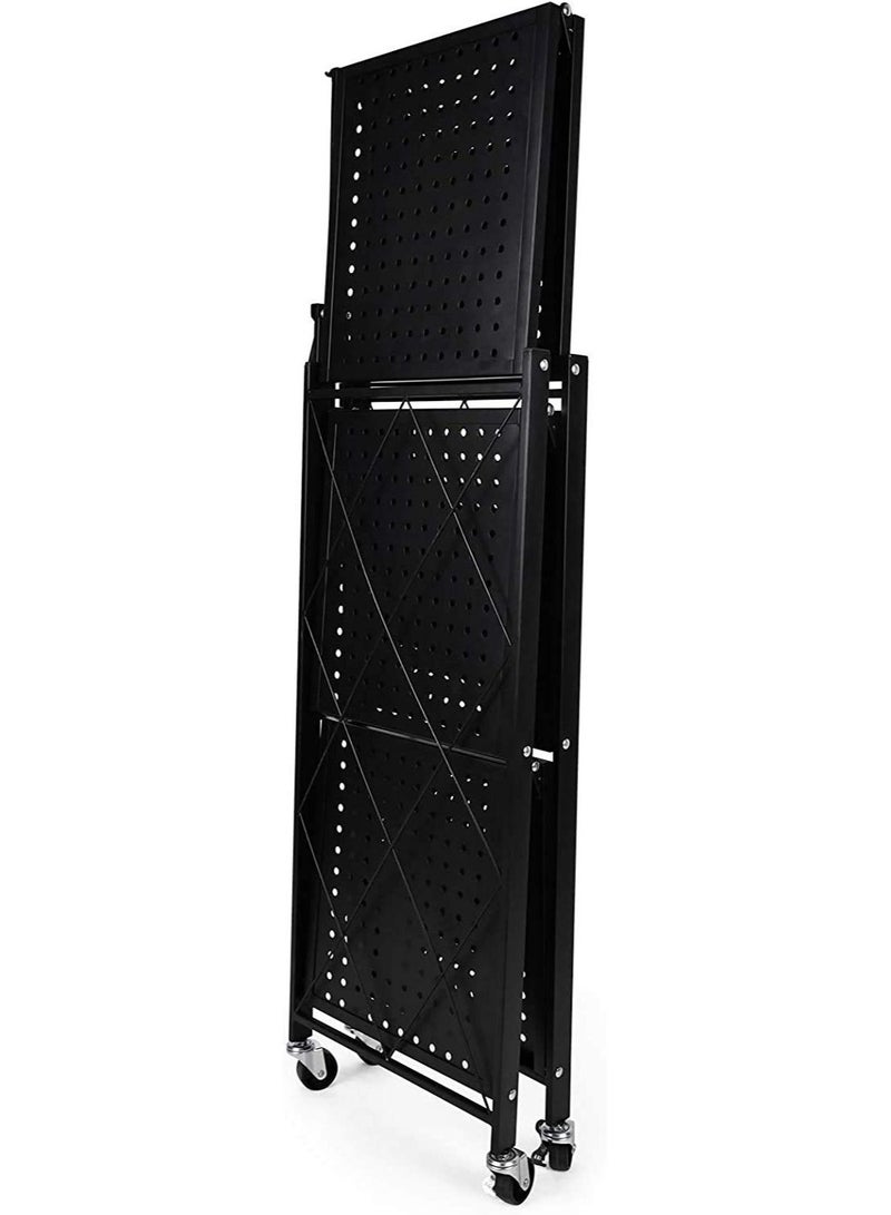 DubaiGallery 3-Tier Heavy Duty Foldable Metal Rack Storage Shelving Unit with Wheels Moving Easily Organizer Shelves Great for Garage Kitchen Rack - Image 3