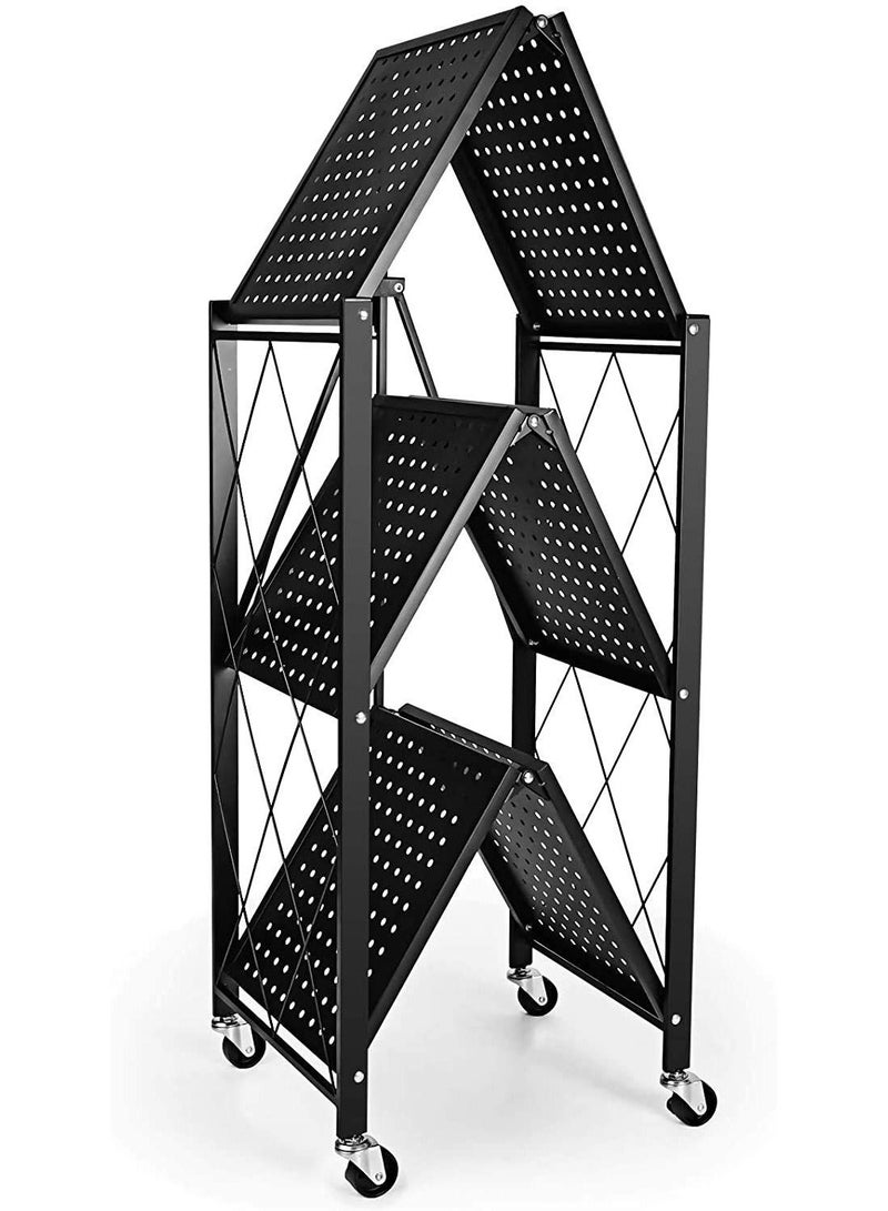 DubaiGallery 3-Tier Heavy Duty Foldable Metal Rack Storage Shelving Unit with Wheels Moving Easily Organizer Shelves Great for Garage Kitchen Rack - Image 2