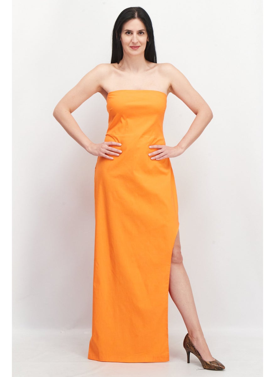 Vesper Women Plus Size Solid Maxi Party Dress, Orange  - Image 1
