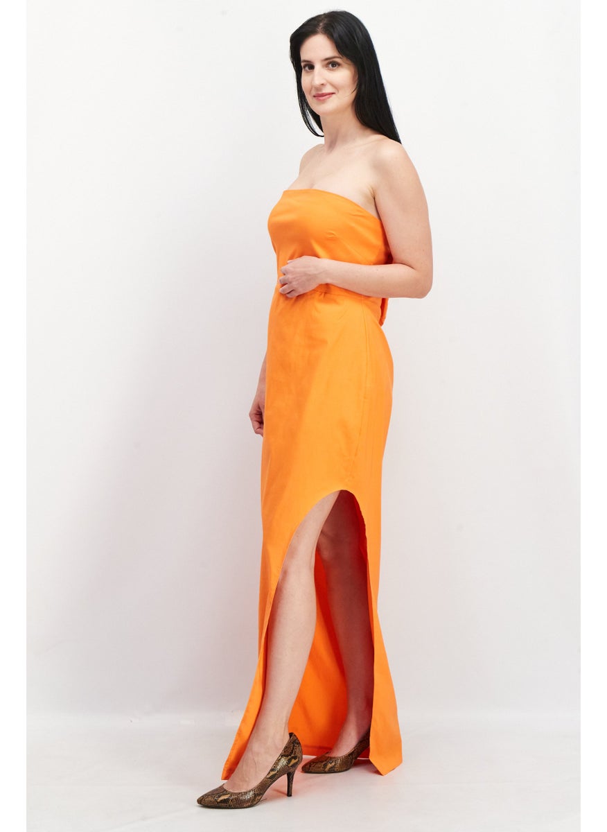 Vesper Women Plus Size Solid Maxi Party Dress, Orange  - Image 2