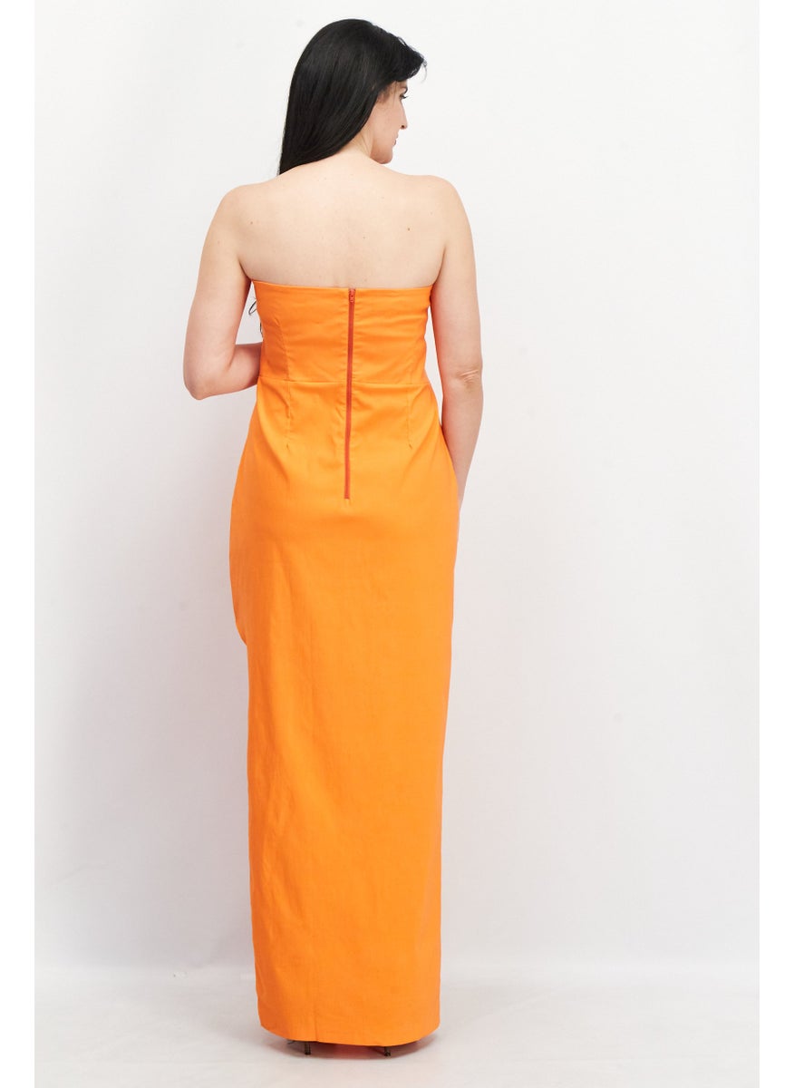 Vesper Women Plus Size Solid Maxi Party Dress, Orange  - Image 3