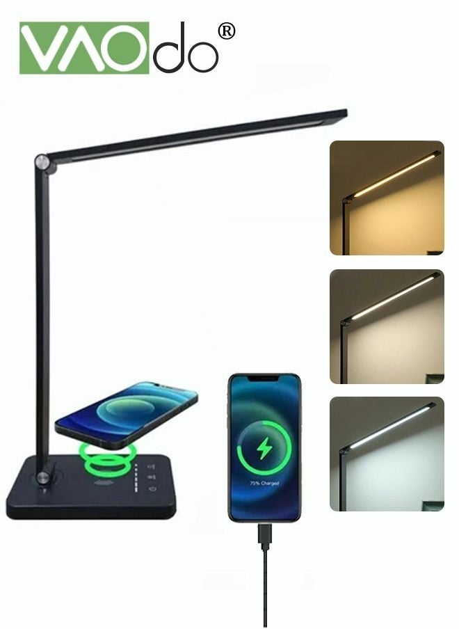 VAOdo LED Desk Lamp with Dimmable USB Charging Port Touch Controlled Home Desk Lamp Bright Reading Table Lamp 3 Color Modern Eye Light Natural Light Task Lamp Black  - Image 1