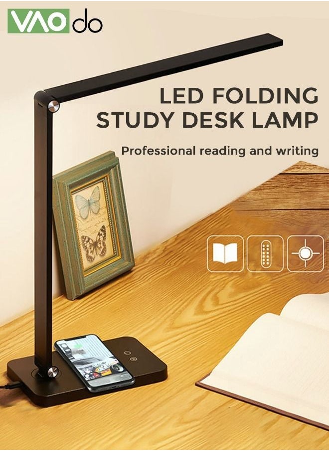 VAOdo - LED Desk Lamp with Dimmable USB Charging Port Touch Controlled Home Desk Lamp Bright Reading Table Lamp 3 Color Modern Eye Light Natural Light Task Lamp Black - Image 1