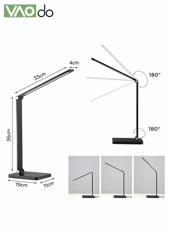 VAOdo - LED Desk Lamp with Dimmable USB Charging Port Touch Controlled Home Desk Lamp Bright Reading Table Lamp 3 Color Modern Eye Light Natural Light Task Lamp Black - Image 1