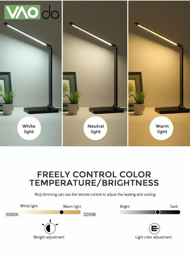 VAOdo LED Desk Lamp with Dimmable USB Charging Port Touch Controlled Home Desk Lamp Bright Reading Table Lamp 3 Color Modern Eye Light Natural Light Task Lamp Black  - Image 2