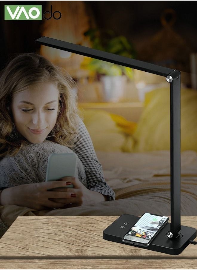 VAOdo LED Desk Lamp with Dimmable USB Charging Port Touch Controlled Home Desk Lamp Bright Reading Table Lamp 3 Color Modern Eye Light Natural Light Task Lamp Black  - Image 5
