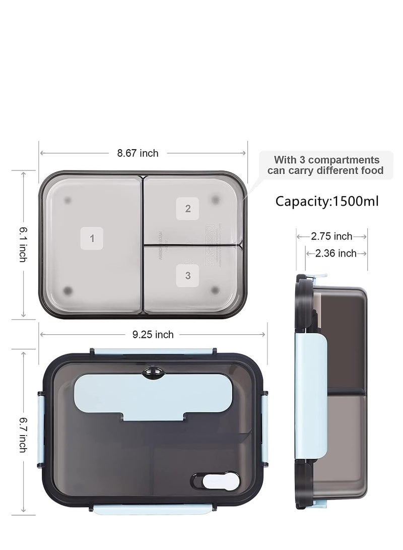 ROEIEIS Bento Lunch Box,3 Compartment Bento Box Containers for Adults Kids,Food Grade Plastic Lunch Box with with Spoon & Fork,BPA Free,Leak-proof,Dishwasher Safe,Microwave Safe(Blue) - Image 2