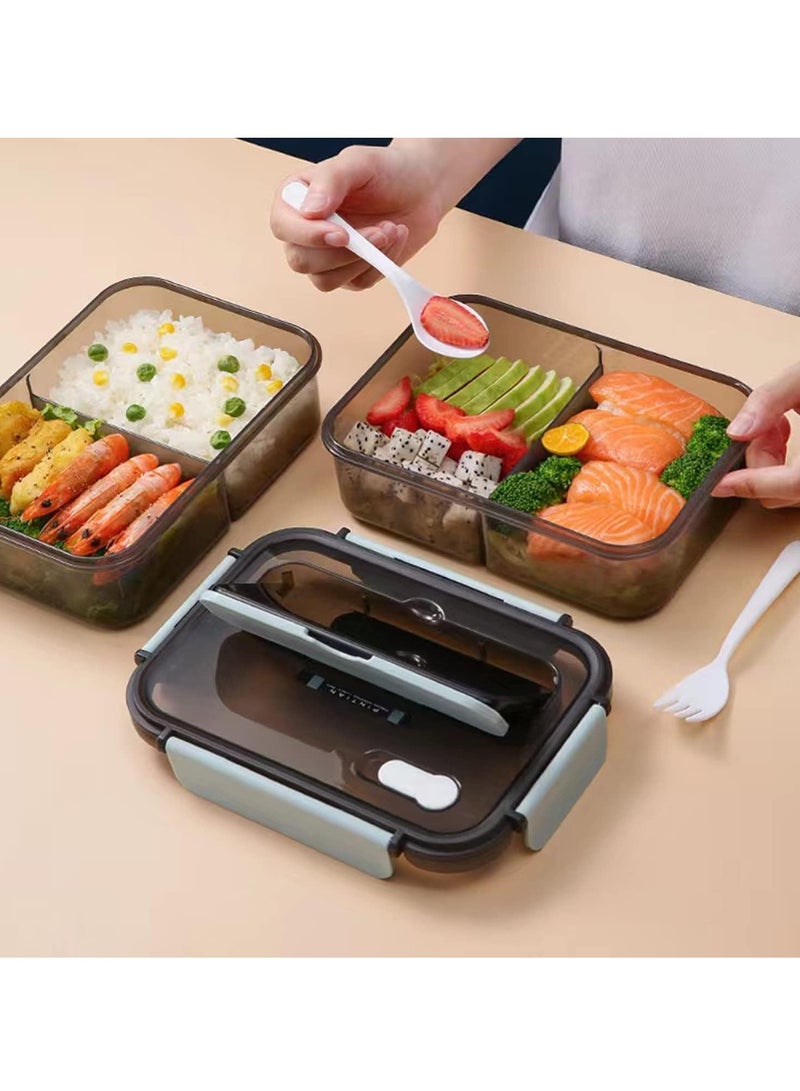 ROEIEIS Bento Lunch Box,3 Compartment Bento Box Containers for Adults Kids,Food Grade Plastic Lunch Box with with Spoon & Fork,BPA Free,Leak-proof,Dishwasher Safe,Microwave Safe(Blue) - Image 4