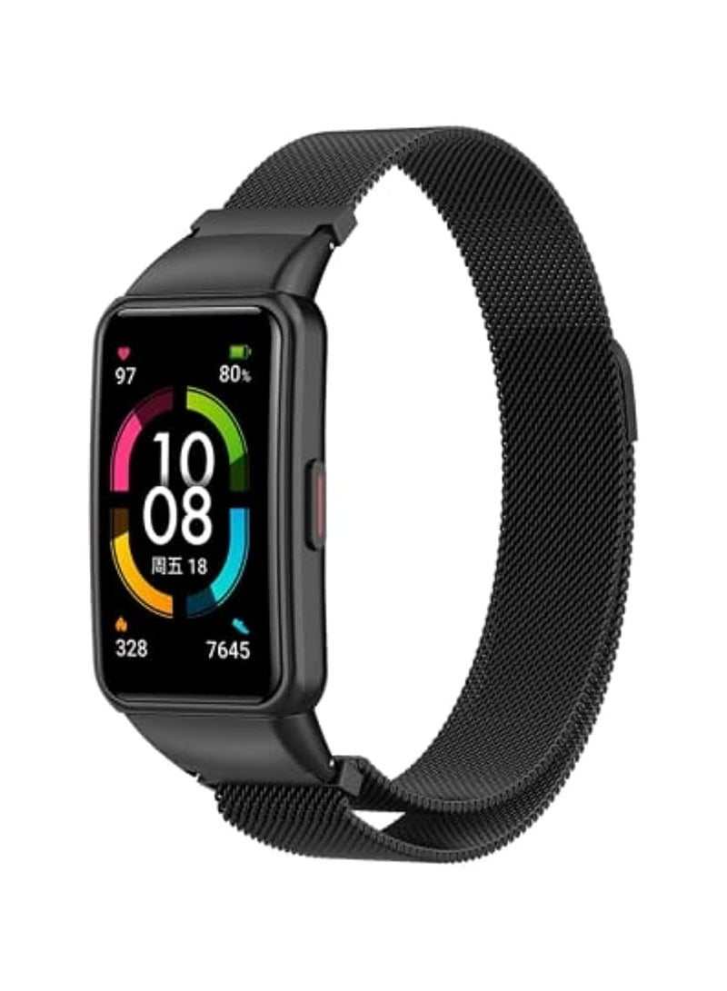 حزام ELMO3EZZ من الفولاذ المقاوم للصدأ لساعة Honor Band 6/Huawei Band 6 (أسود) - Image 1