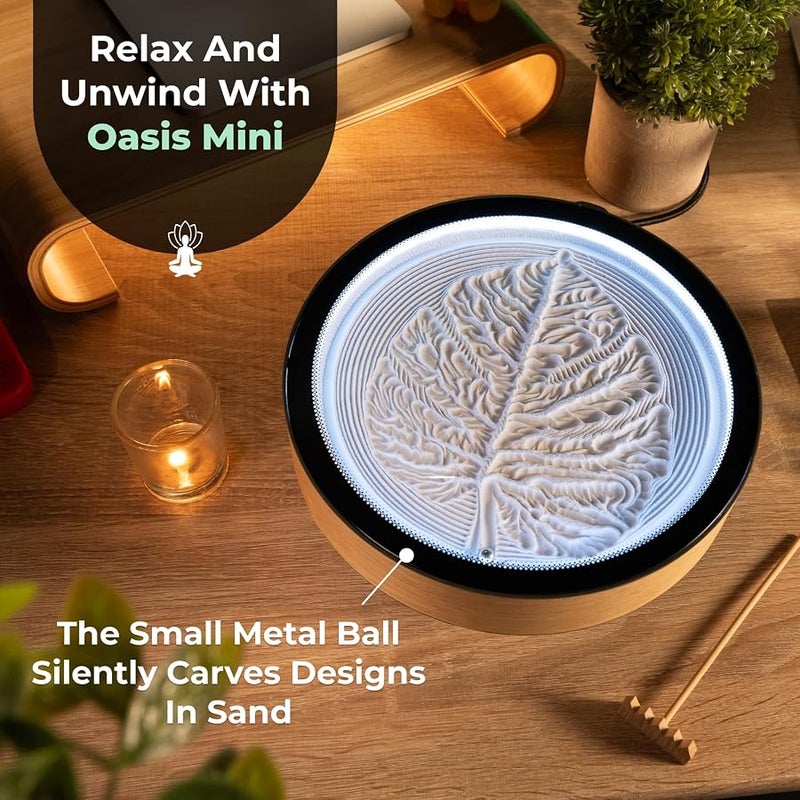 Grounded Labs Oasis Mini Kinetic Sand Art, Real Bamboo, Zen Stress Relief, iOS and Android Compatible, with Smart LED Lighting - Image 3