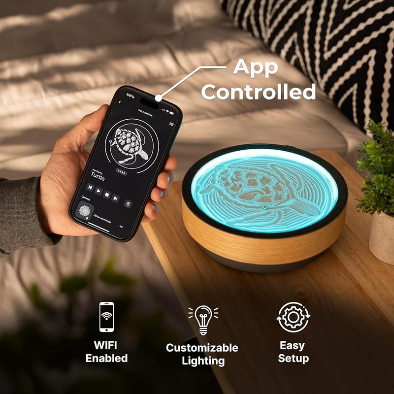 Grounded Labs Oasis Mini Kinetic Sand Art, Real Bamboo, Zen Stress Relief, iOS and Android Compatible, with Smart LED Lighting - Image 4
