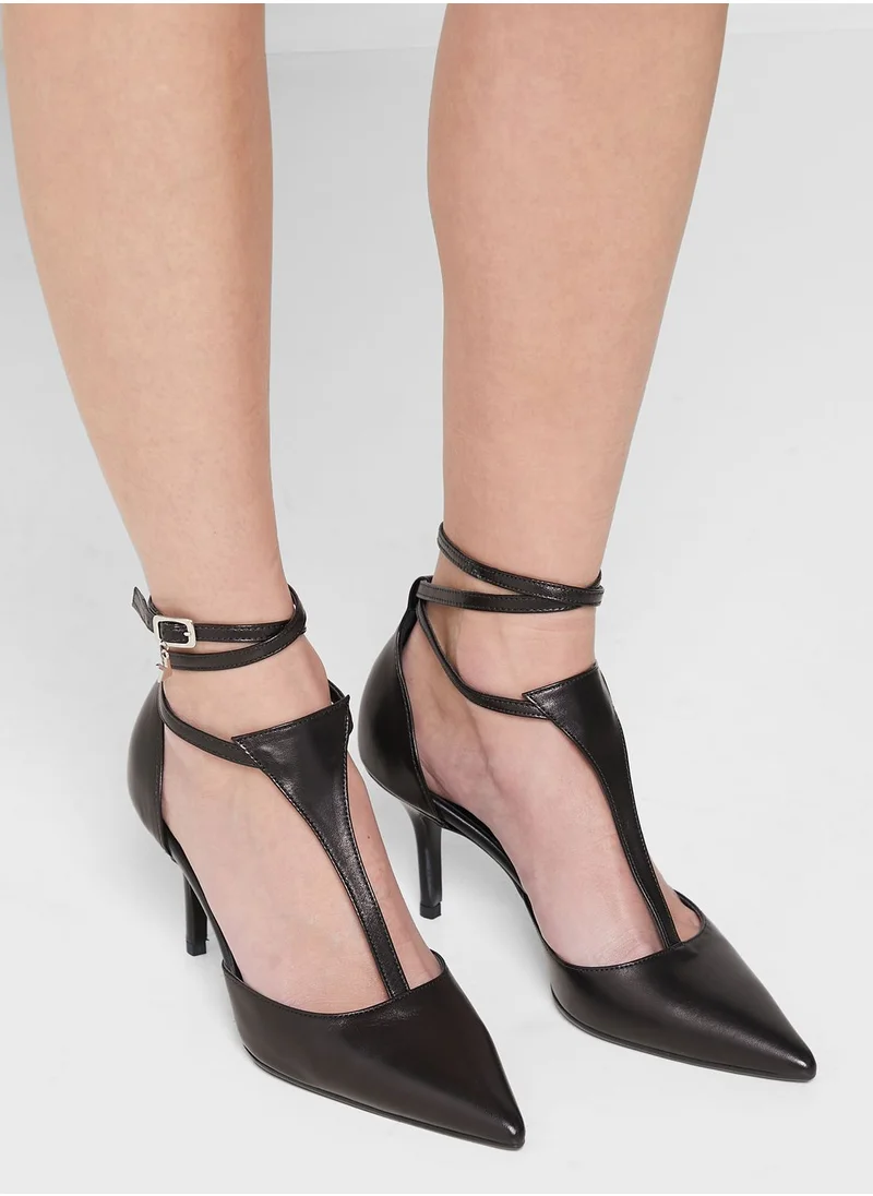 Karl Lagerfeld T-Strap Designed Heeled Sandals