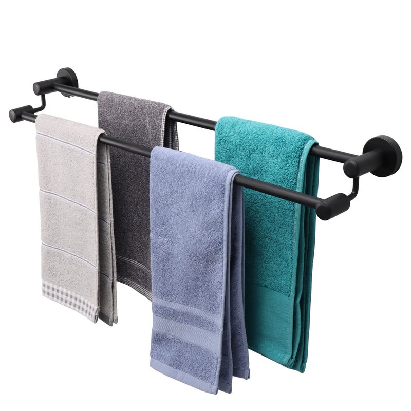 TocTen Double Bath Towel Bar  Thicken SUS304 Stainless Steel Towel Rack for Bathroom Bathroom Accessories Double Towel Rod Heavy Duty Wall Mounted Towel Holder Black 30IN