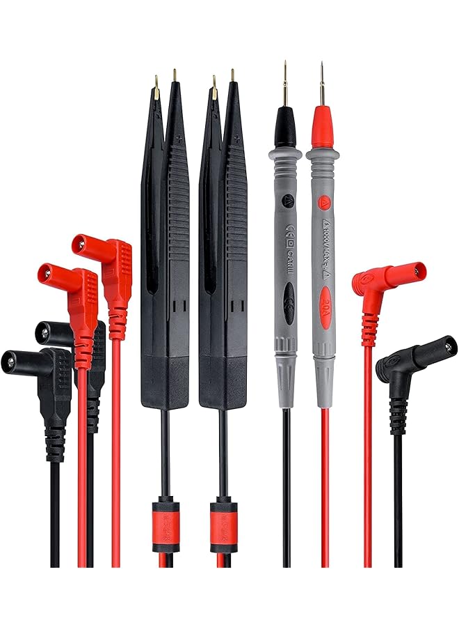 PROMASS promass Test Leads Tweezer Multimeter Probe Lead Set 2Pcs SMD Component Testing Tweezers Clips with 1 Pair 1000V 20A Test Leads Probes for Multi Meter LCR IC Chip Capacitor Resistor Testing  - Image 1