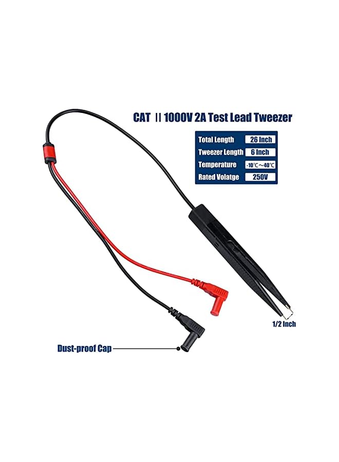 PROMASS promass Test Leads Tweezer Multimeter Probe Lead Set 2Pcs SMD Component Testing Tweezers Clips with 1 Pair 1000V 20A Test Leads Probes for Multi Meter LCR IC Chip Capacitor Resistor Testing  - Image 4