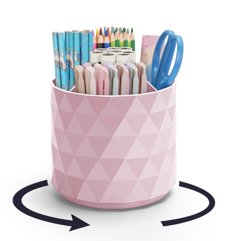 minimaliving Desk OrganizerSparkling Diamondlike Pen Holder for Desk 360Rotating Office AccessoriesPencil Cup with 5 Compartments Storage Box Caddy for OfficeSchoolHomeArt SupplyPink - Image 2