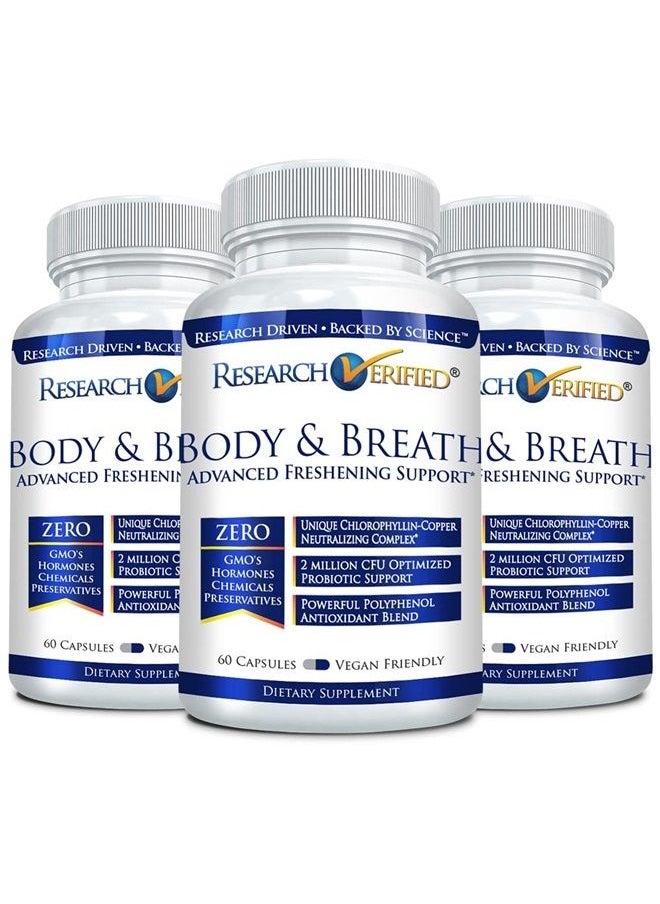 research verified - Body & Breath Natural Deodorant & Freshener - Bad Breath & Body Odor Supplement - 60 Count (3 Months Supply) - Image 1